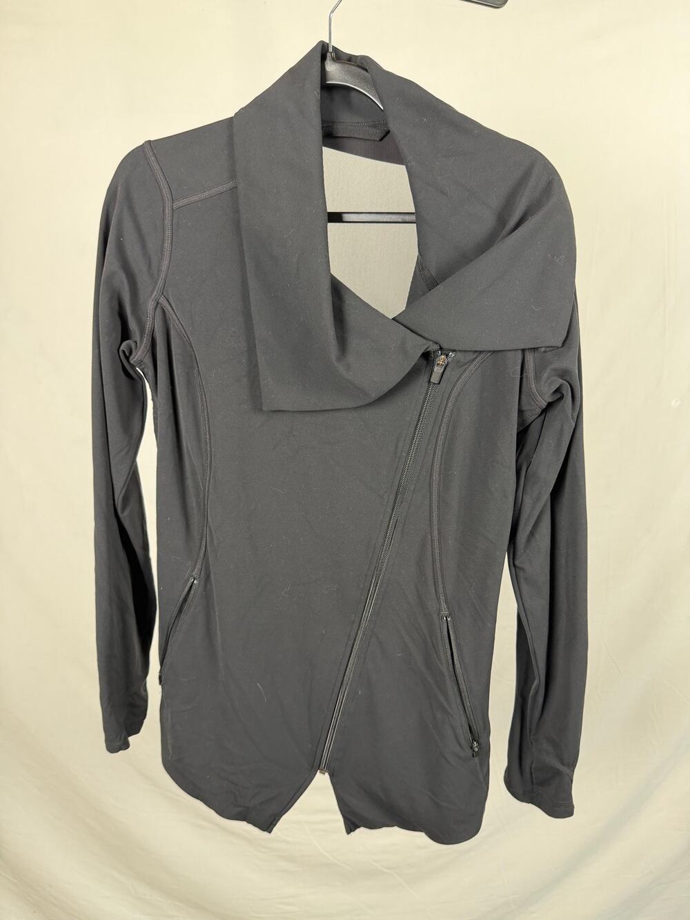 Athleta Black Asymmetrical Full-Zip Athletic Jacket Open Cowl Neck Size M